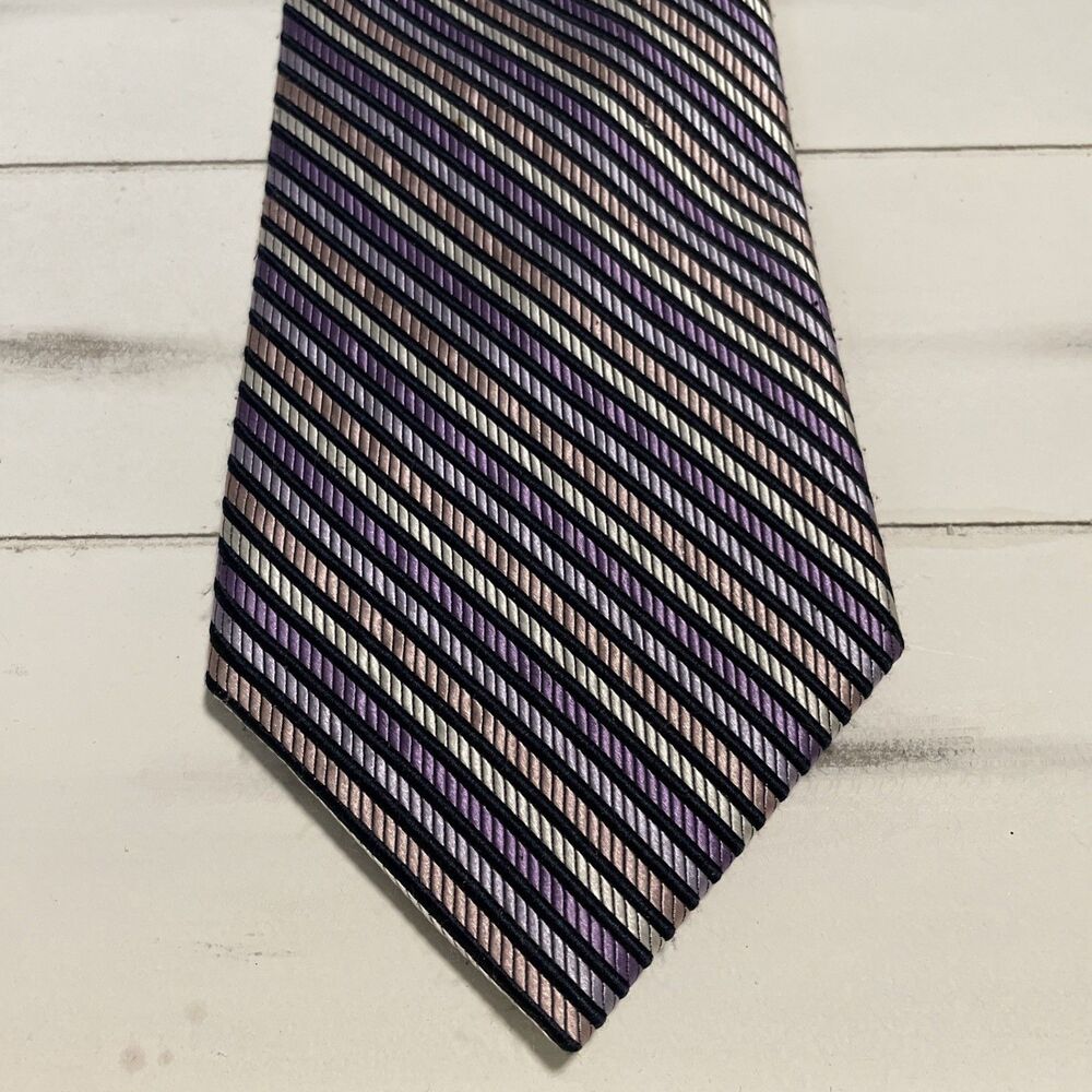 Cape Cod Neckwear Mens 100% Silk Purple Pink Striped Neck Tie 3 3/4" x 59 3/4"